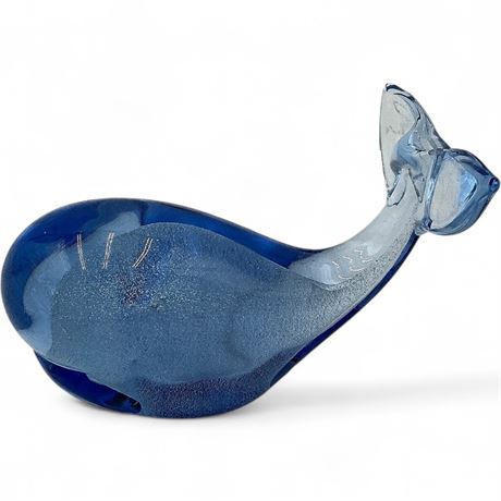 Blue Art Glass Whale Figurine