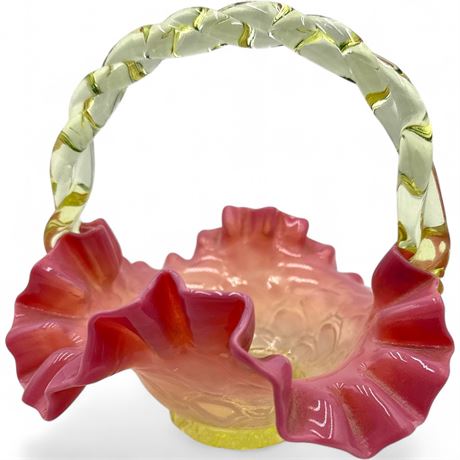 Victorian Art Glass Basket w/ Twisted Handle