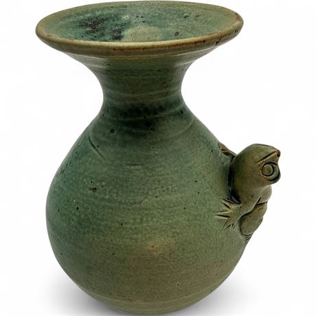 Vintage Studio Pottery Matte Green Frog Vase