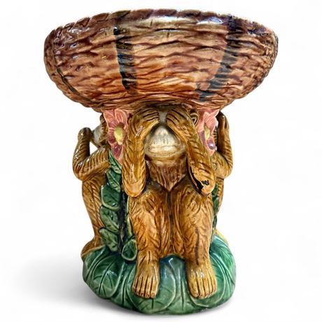 Vintage Ceramic Majolica Monkey Bowl
