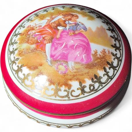 Vintage Limoges Round Porcelain Trinket Box