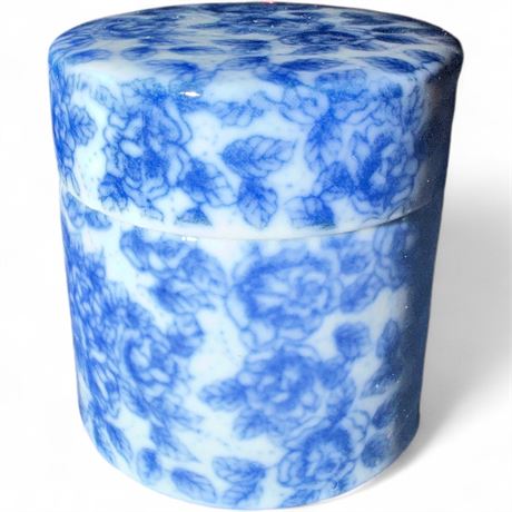 Vintage Japanese Porcelain Blue & White Floral Trinket Box