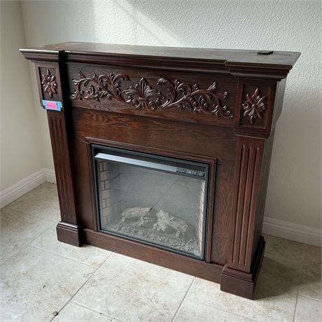 Southern Enterprises Electric Fireplace Mantel with Carved Oak Scrollwork