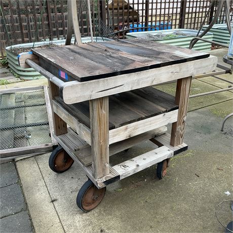 Wooden Garden Cart with Wheels