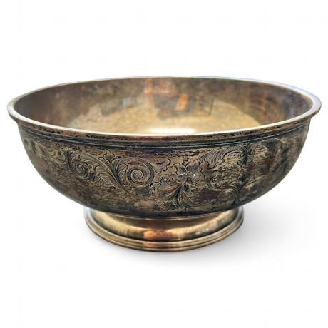 Silver Plated Persian Etched Footed Bowl