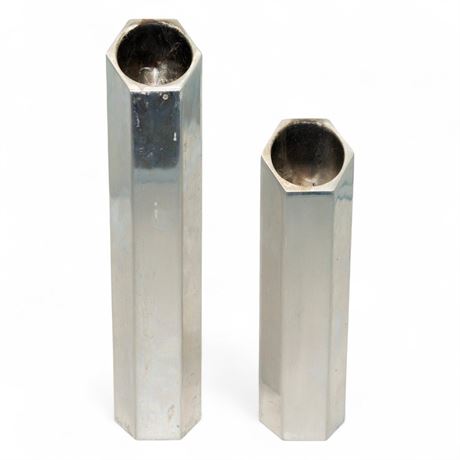 Pair of Nambé Studios Hexagonal Metal Vases, 1996