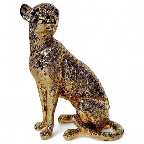 Modern Gold-Tone Resin Sitting Cheetah Figurine