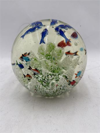 Glass Aquarium Underwater Fish Scene Paperweight