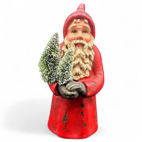 Bethany Lowe Folk Art Santa w/ Bottlebrush Trees Figurine