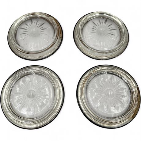 Set Of Four Vintage Leonard Silver-Plated Glass Coasters