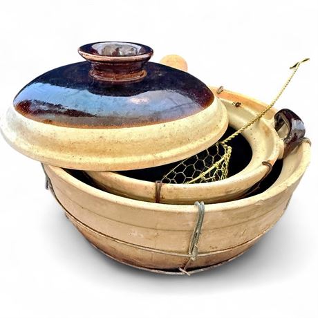 Vintage Chinese Two-Piece Clay Cooking Double-Boiler