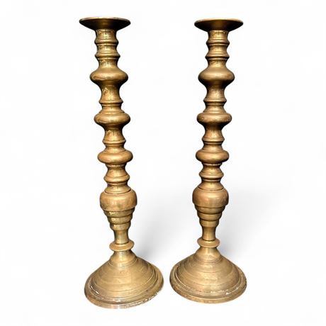 Pair Of Vintage Brass Baluster Candlesticks