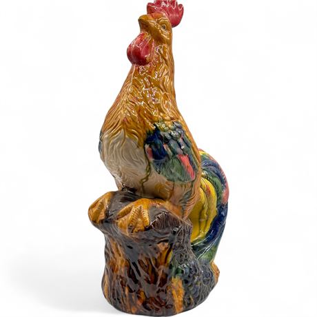 Ceramic Rooster Figurine Majolica Style Colorful