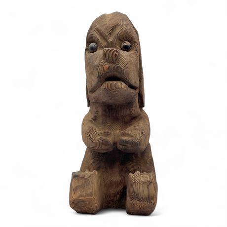 Hand-Carved Folk Art Wooden Dog Sculpture