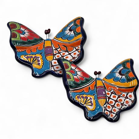 Talavera Mexican Pottery Butterfly Wall Decor Pair