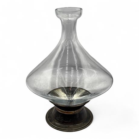 Antique Glass Decanter with Metal Base