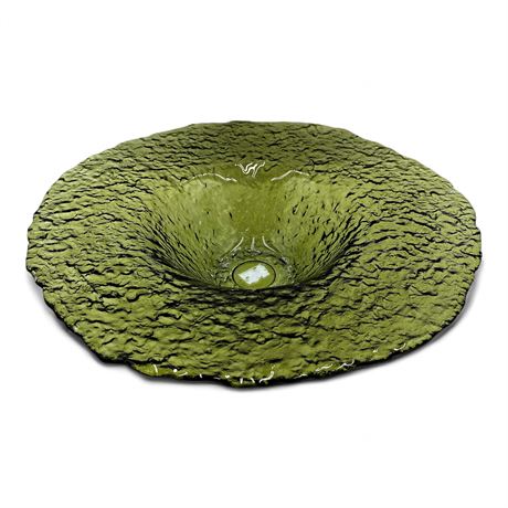 Vintage Textured Green Glass Centerpiece Bowl