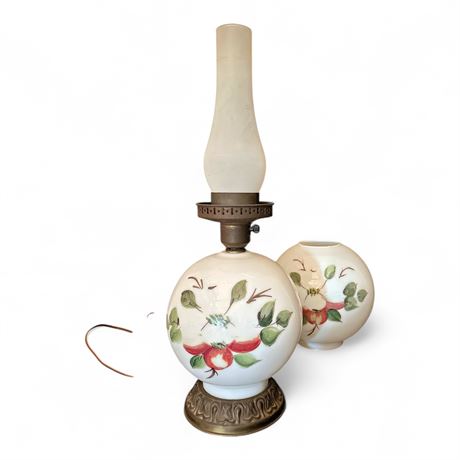 GWTW Milk Glass Parlor Lamp Hand Painted Apple Blossom