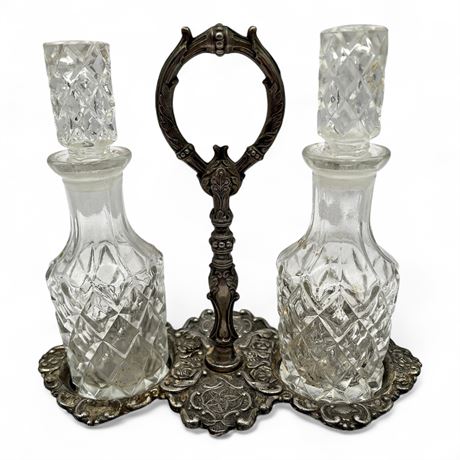 Antique Crystal And Silver-Plated Cruet Set