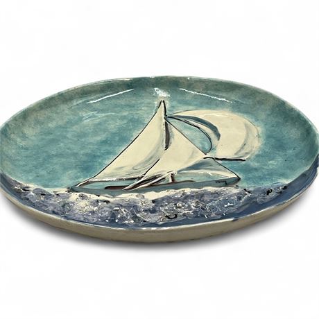 Studio Pottery Plate With Sailboat Design