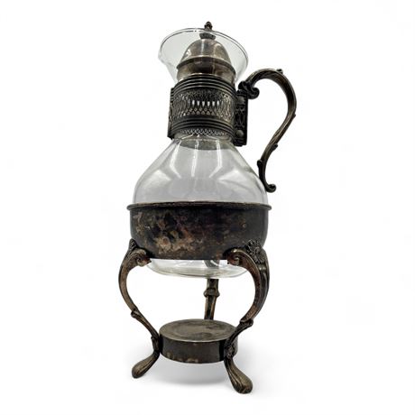 Vintage Silver-Plated And Glass Coffee/Tea Carafe With Warming Stand