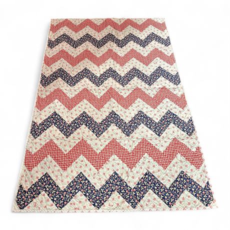 Hand-Made Quilt With A Classic Chevron/Zig-Zag Pattern