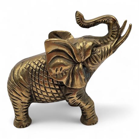 Brass Elephant Figurine Walking Pose Trunk Up