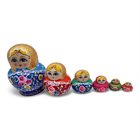 Russian Matryoshka Nesting Dolls Set of 6 Hand Painted Floral