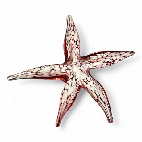 Hand Blown Art Glass Starfish Sculpture Red White