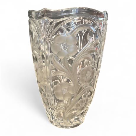 Crystal Clear Frosted "Floral Vine' Czech Etched Crystal Vase