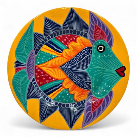Hand-Painted Decorative Plate With Stylized Colorful Fish