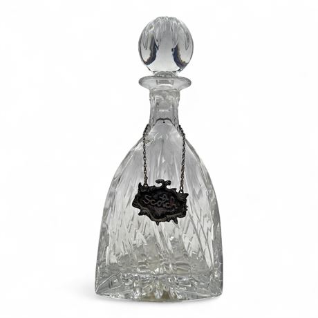 Cut Crystal Decanter With Metal "Scotch" Decanter Tag
