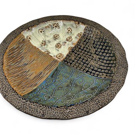 Decorative Ceramic Bowl Patchwork Textured Glaze