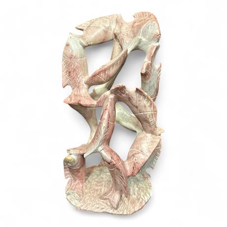 Carved Soapstone Fish School Sculpture Openwork