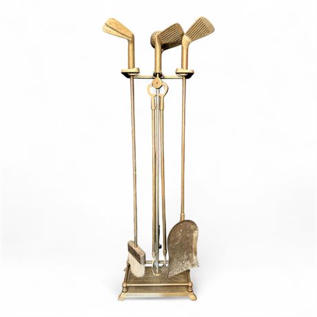 San Pacific Brass Golf Club Fireplace Tool Set 4 Piece With Stand