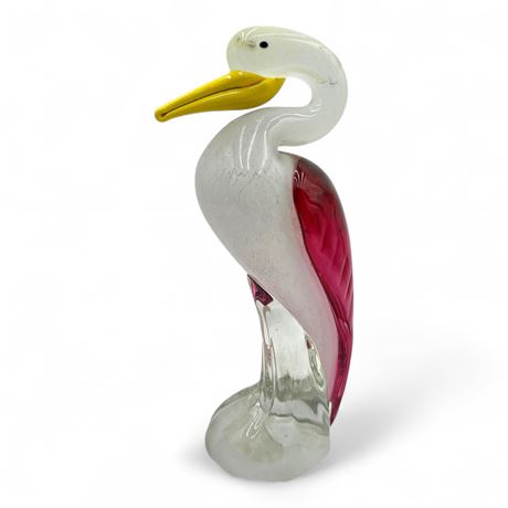 Unusual Glass Brand  Art Glass Pelican Figurine Pink White