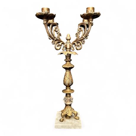 Brass Four-Arm Candelabra with Marble Base
