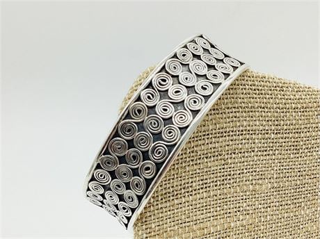 Sterling Silver Cuff Bracelet with Miniature Swirl Design