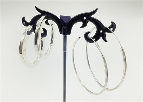 Two Pairs Sterling Silver Hoop Earrings