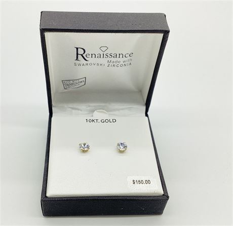 10K Yellow Gold Renaissance Swarovski Zirconia Stud Earrings