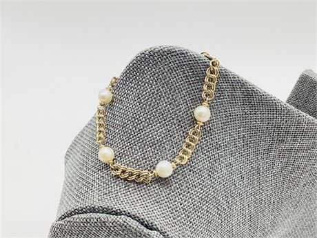 14K Yellow Gold Filled Cultured Pearl Stationed Bracelet