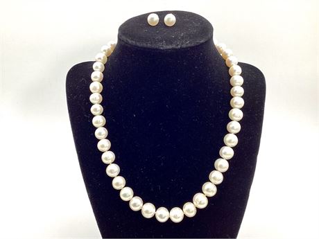 Sterling Silver Cultured Pearl Necklace and Honora Earrings