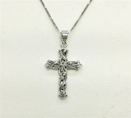 Sterling Silver Filigree Cross Pendant Necklace