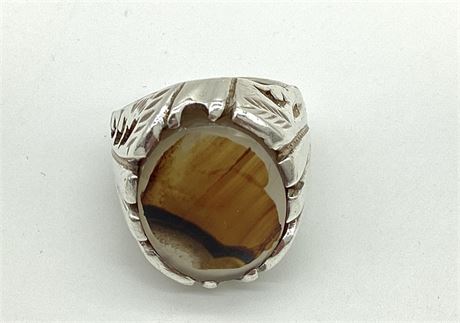 Men's Sterling Silver Ring with Large Oval Center Stone