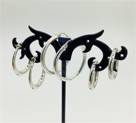 Three Pairs of Sterling Silver Hoop Earrings