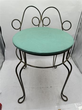 Metal Wire Vanity Stool With Round Blue Cushion