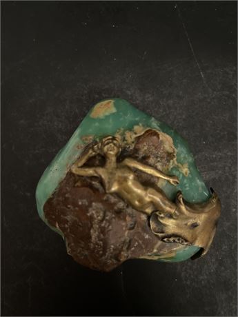 Art Nouveau-Style Sculpture Of Mermaid In Raw Gemstone Signed "Fontaine"