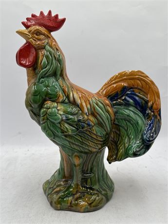 Multicolored Glazed Ceramic Rooster Figurine