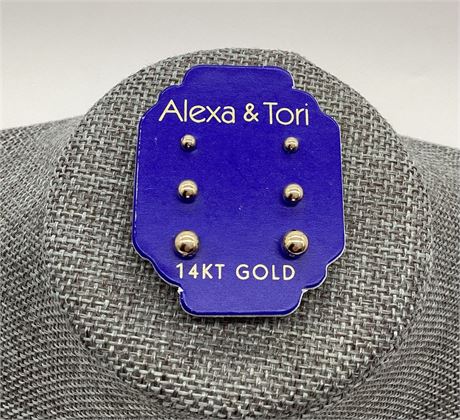 14KT Yellow Gold Alexa & Tori Ball Stud Earrings - Three pairs