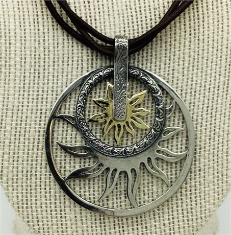 14K Yellow Gold & Sterling Silver Prodesso Double Sun Pendant Necklace